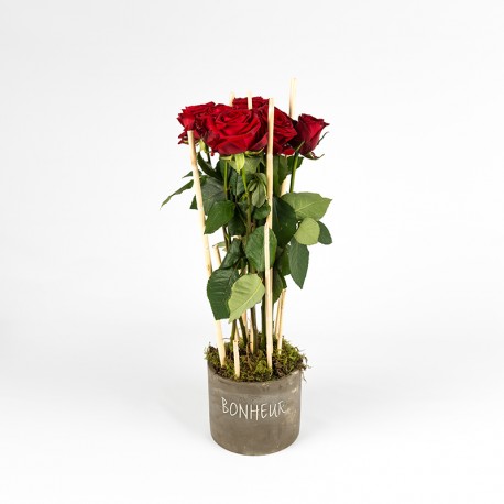 Compo hauteur botte roses rouges/blanches