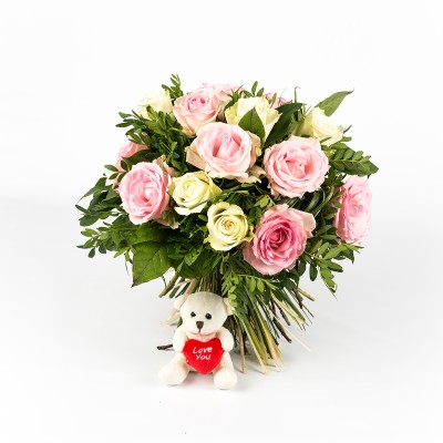 Bouquet de naissance et ours en peluche